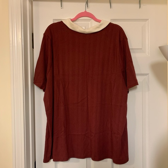 NEW ModCloth 4X One More Time Ribbed Polo Top, Short Sleeve, Burgundy Red - Picture 3 of 15
